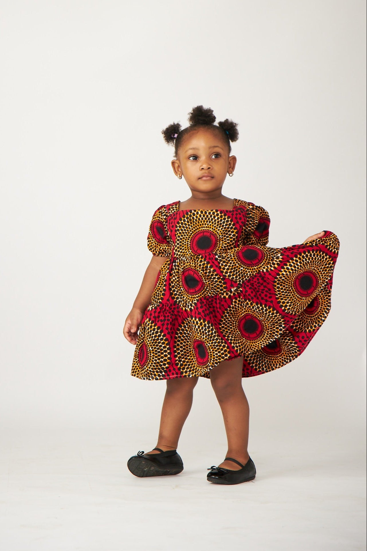 Toddler Girl Red Ankara Puff Sleeve Dress