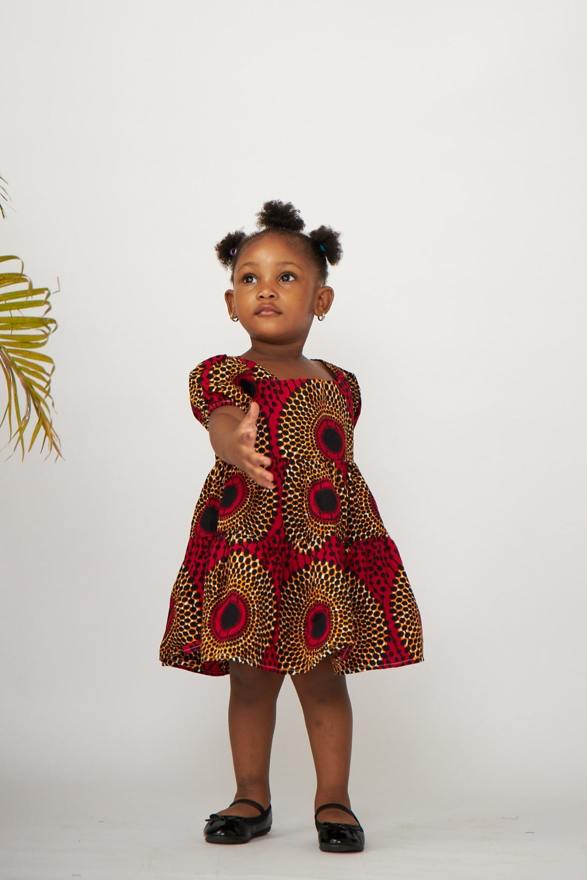 Toddler Girl Red Ankara Puff Sleeve Dress