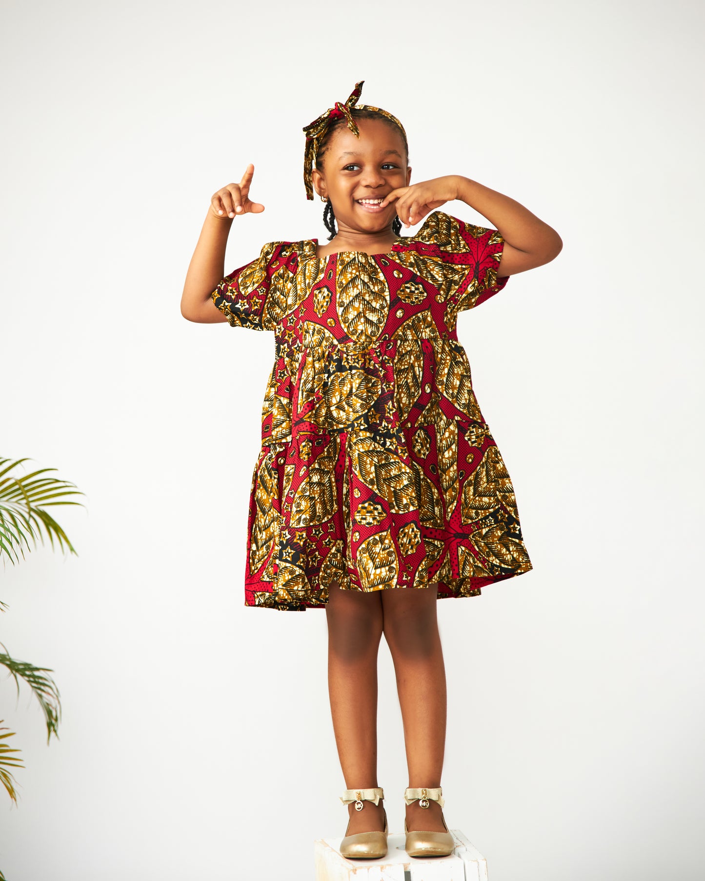 Toddler Girl Burgundy Ankara Puff Sleeve Dress