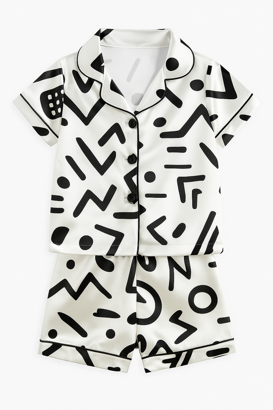Baby Black Aztec Print Satin Pyjamas Set