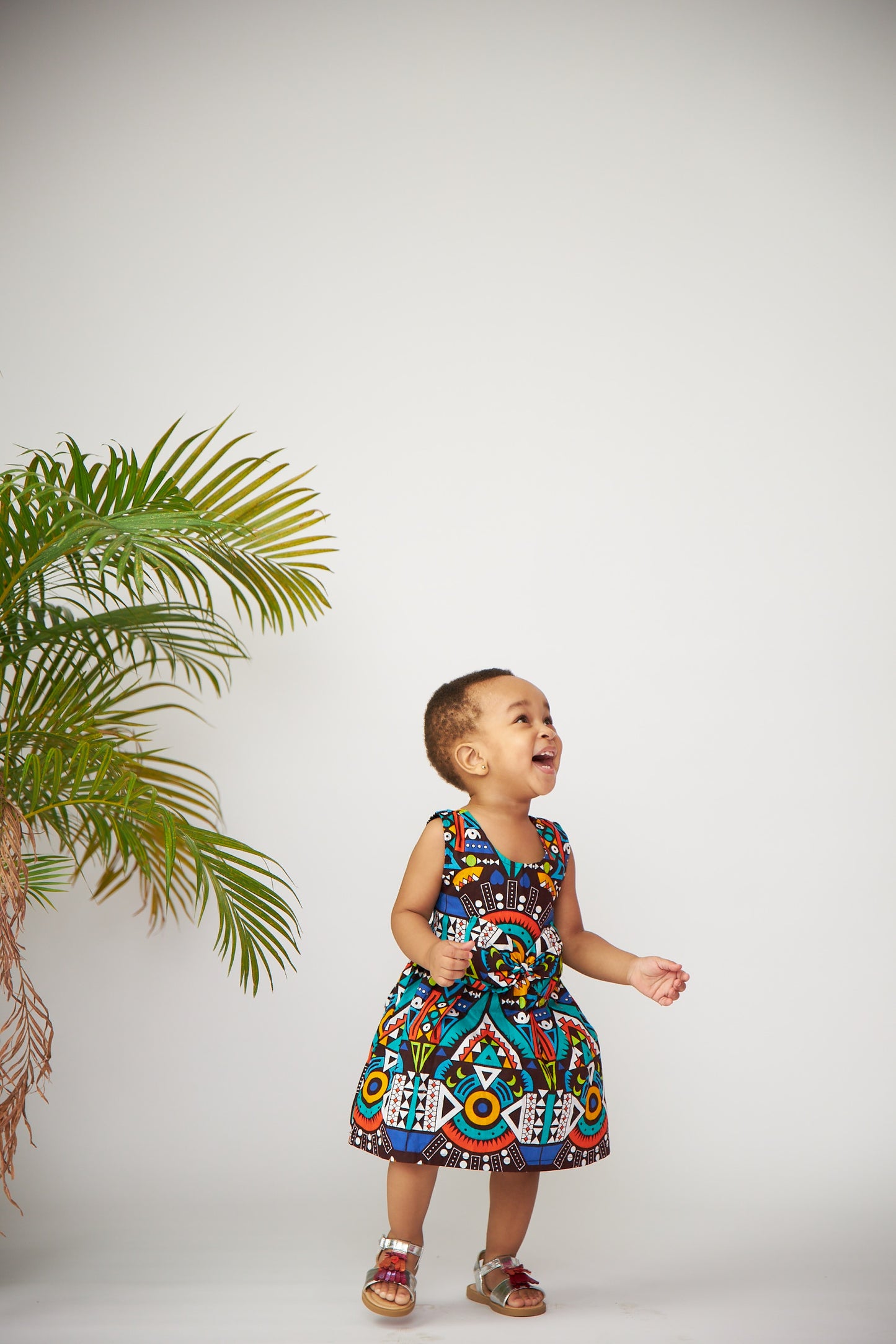 Baby Blue Aztec Print Bow Front Baby Doll Dress