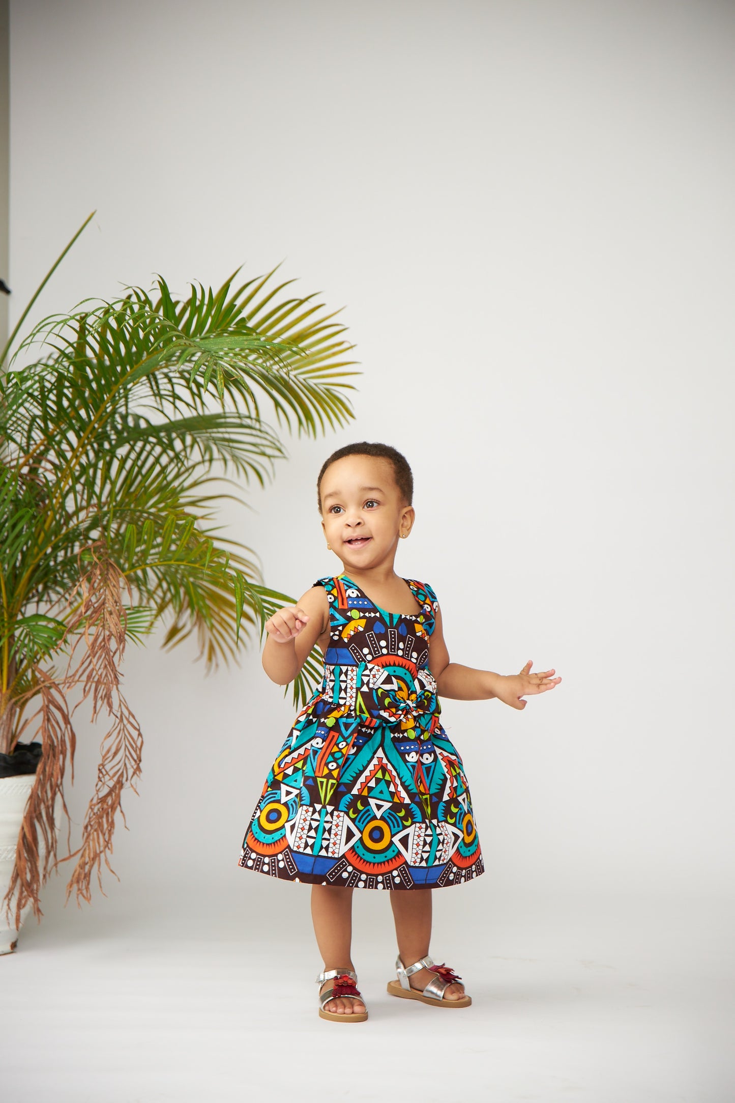 Baby Blue Aztec Print Bow Front Baby Doll Dress