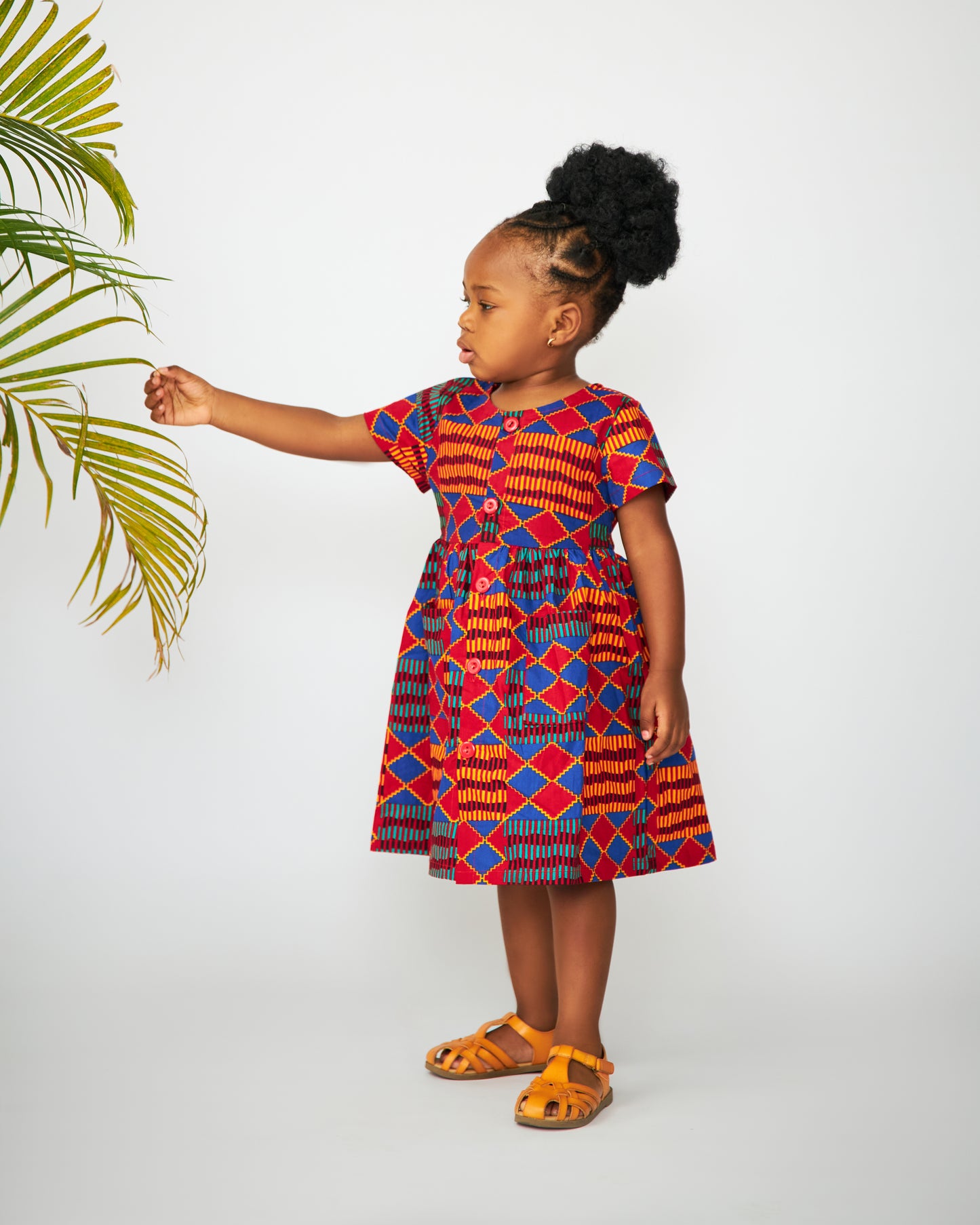 Toddler Girl Kente Print Front Button Dress