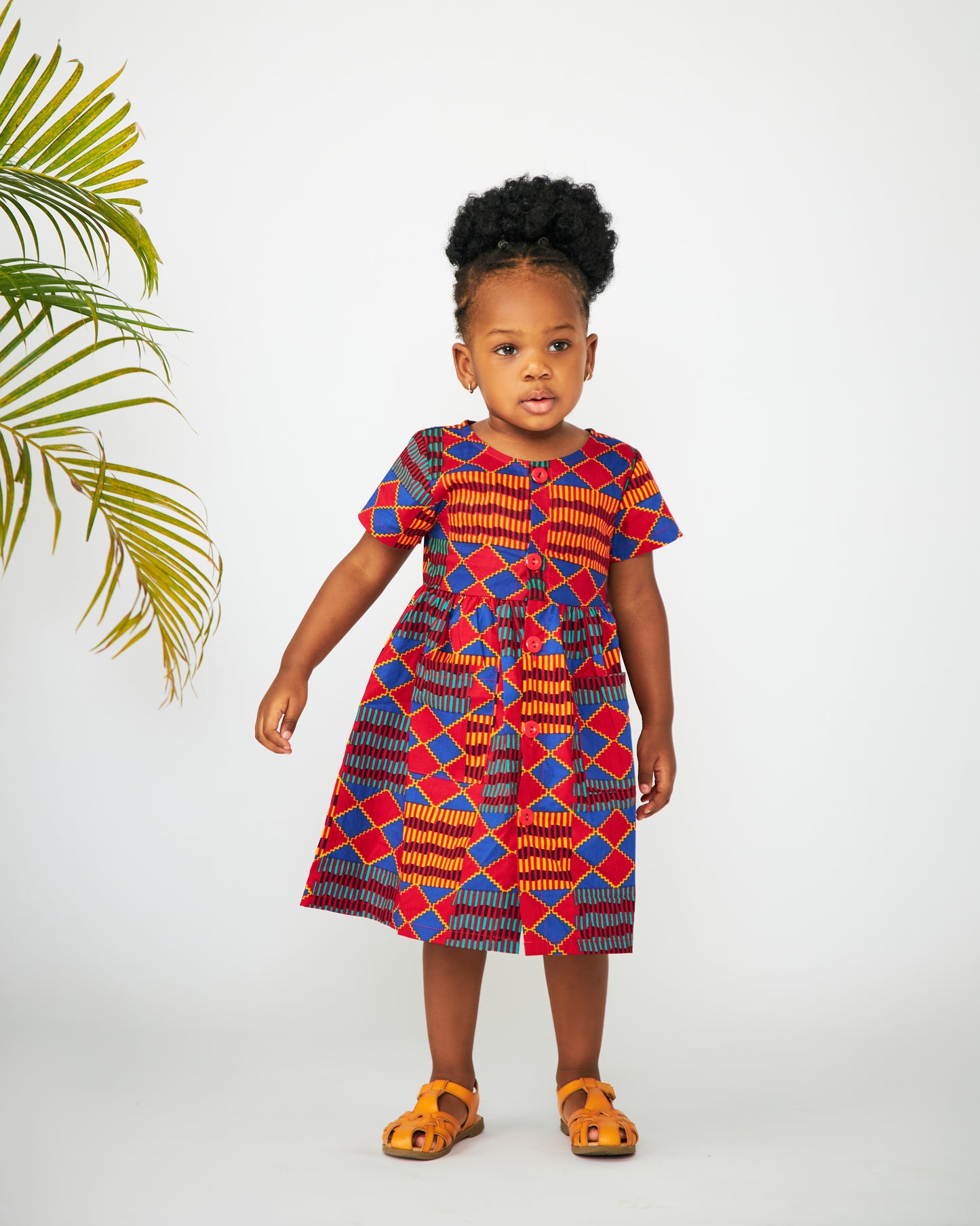 Toddler Girl Kente Print Front Button Dress