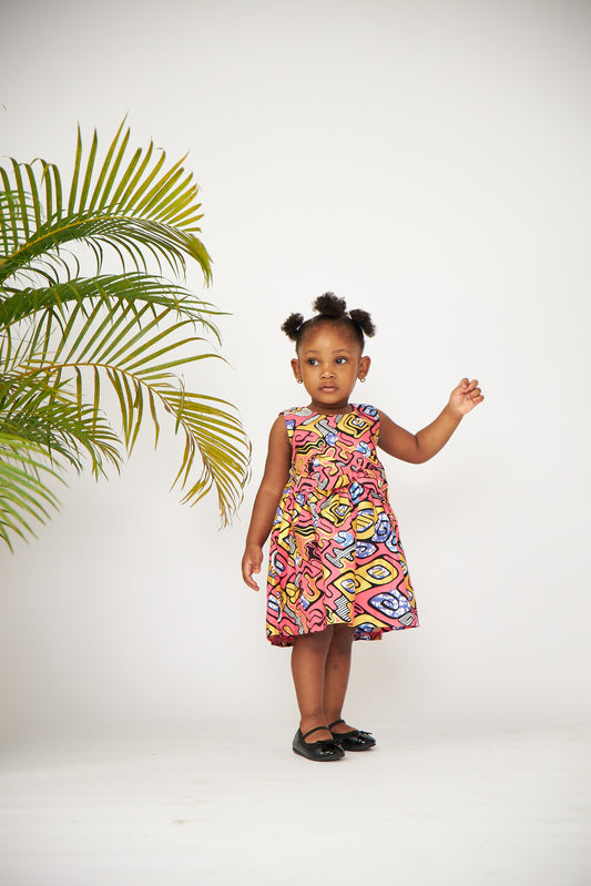 Baby Pink Ankara Print Bow Front Dress