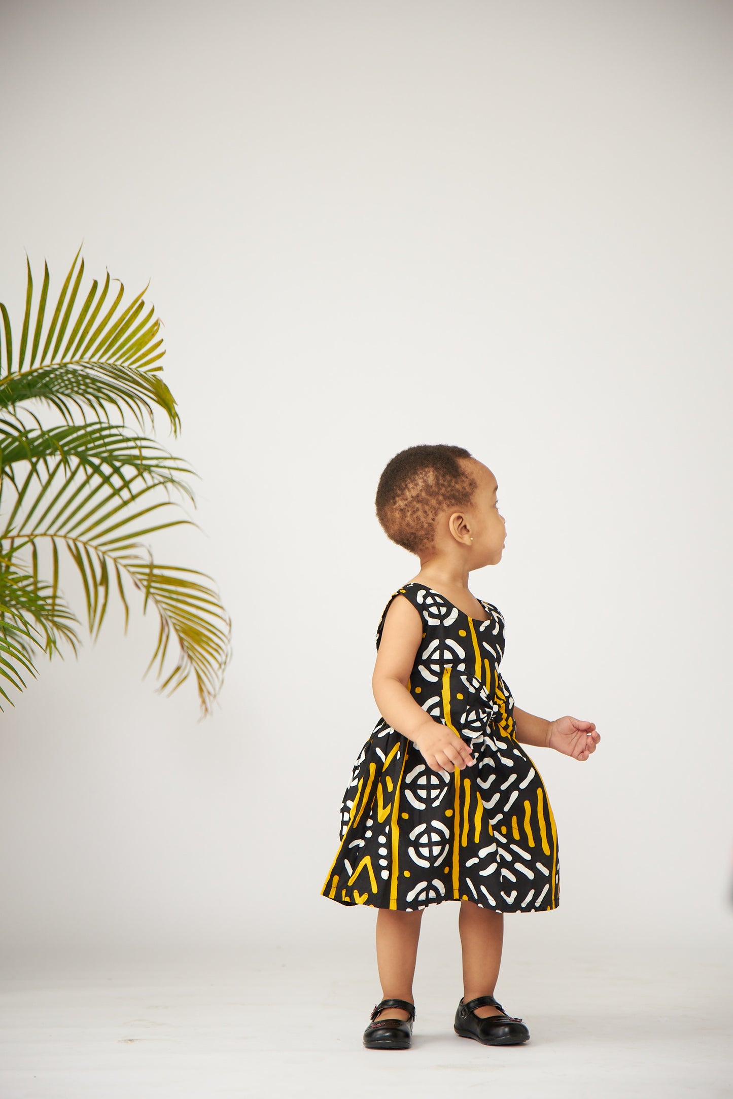 Baby Black Aztec Print Bow Front Baby Doll Dress
