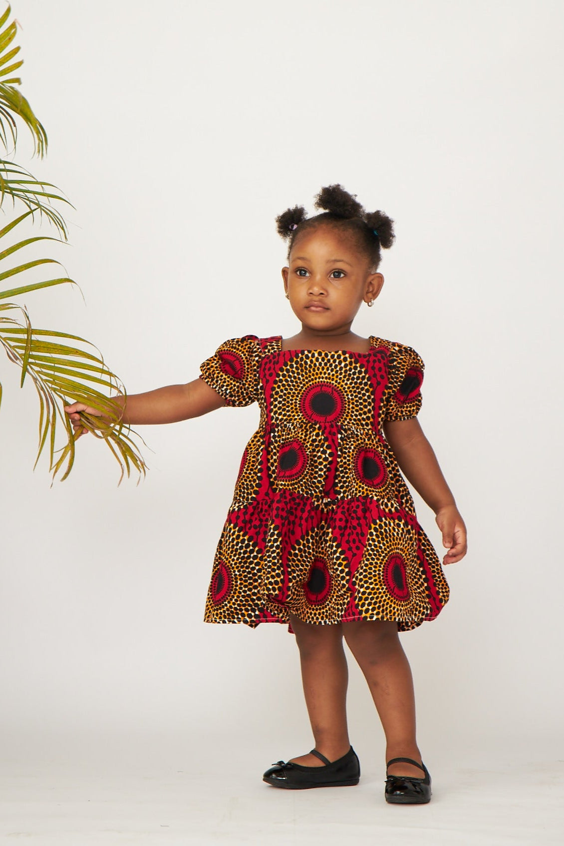 Toddler Girl Red Ankara Puff Sleeve Dress