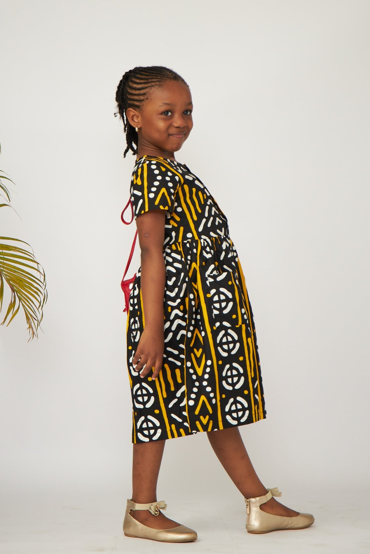 Toddler Ankara Black Aztec Print Front Button Dress
